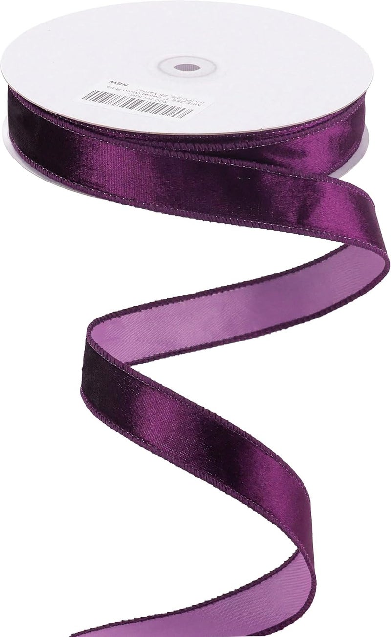 Meedee Purple Velvet Ribbon - 1 Inch Wired 25 Yards Crushed Velvet Halloween Wired Ribbon for Wreaths & Christmas Bows - Image 1